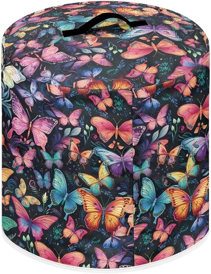 Insulated Pressure Cooker Appliance Cover, Also Fit for Rice Cooker, Air Fryer and Crock Pot, 3 Quart Dust Cover with Pocket for Spoon/Cooking Utensils/Recipes, Washable, Butterfly Various