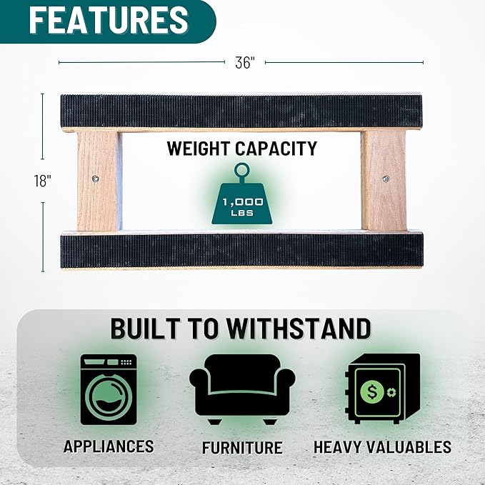 Made in USA Premium Solid Oak Furniture Dolly - 18"x36" H-Frame w/Non-Slip Grip, 3.5" Non-Marking Wheels, Heavy-Duty 1000 lbs Capacity (18"x36" Solid Oak Dolly)