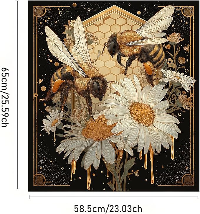 Dishwasher Magnet Cover, Creative Patterns Sticker, Dishwasher Magnetic Decoration, Refrigerator Protection Decoration, Bee and Flower, Kitchen Art Decoration 23x25.5 inches