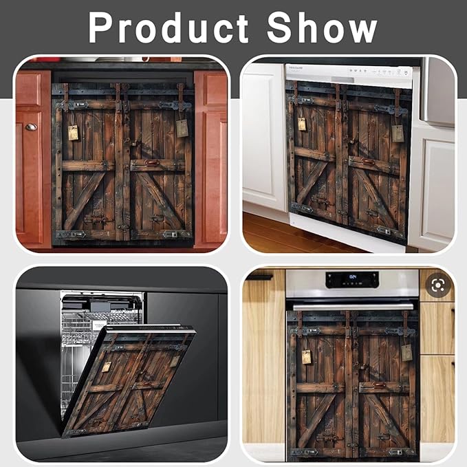 Barn Wooden Door Magnet Dishwasher Cover Panel Magnetic Sticker, Vintage Wooden Door Magnetic Skin Cover for Dishwasher Refrigerator Cabinets (23" x 26" Magnetic)