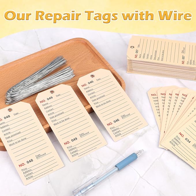 100 Pack White Repair Tags with Wire Rope Service Repair Tags Numbered with Wire Durable 2.6 x 5.25 Inch Labels for Production Equipment Maintenance Price Notice (100, White, 2.6x5.25in)