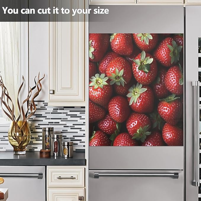 Strawberry Fruit Red Dishwasher Magnet Cover for Front Panel Magnetic Dishwasher Cover Decorative Refrigerator Magnet Covers Appliances Stickers for Kitchen Decor, 23" x 26"