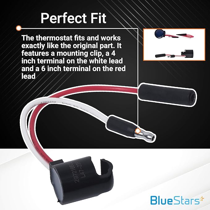 297216600 Refrigerator Defrost Thermostat Replacement Part by BlueStars - Compatible with Frigidaire & Kenmore Refrigerators/Freezers - Replaces 1483781 216731000 216872200 218673001 218673008