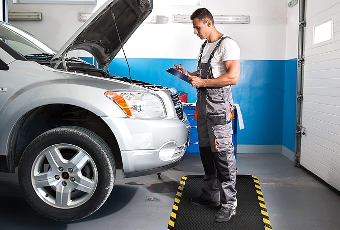 M+A Matting Hog Heaven Anti Fatigue Mat – Welding Resistant Grease and Oil Proof Industrial Commercial Grade Door Mat for Indoor Entrance, Workshop, or Garage, 3x5 Size, 7/8" Thick, Striped Border
