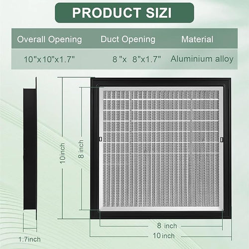 10"x10"Aluminum Attic Vent - Filter Screen for Removable,Vent Opening: 8" x 8"，Ideal for Gable and Sheds, Elevating Ventilation in Clean Spaces, Featuring a Refined Design