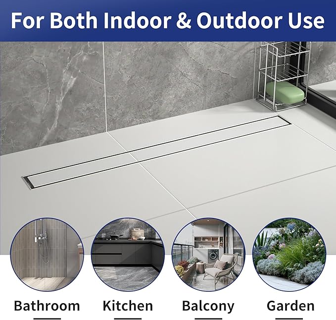Linear Shower Drain 30", Brushed Floor Drain with Tiled Insert Grate & Hair Strainer, 304 Stainless Steel Bathroom 2-in-1 Tiled in Drain, CUPC Certified (Brushed, 30'')