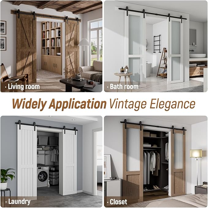 CCJH 13.6FT Sliding Barn Door Hardware Kit, Heavy Duty, Smoothly and Quietly, Easy to Install, Fit 40.8" Width Double Door Panel, Basic Style Hangers Black