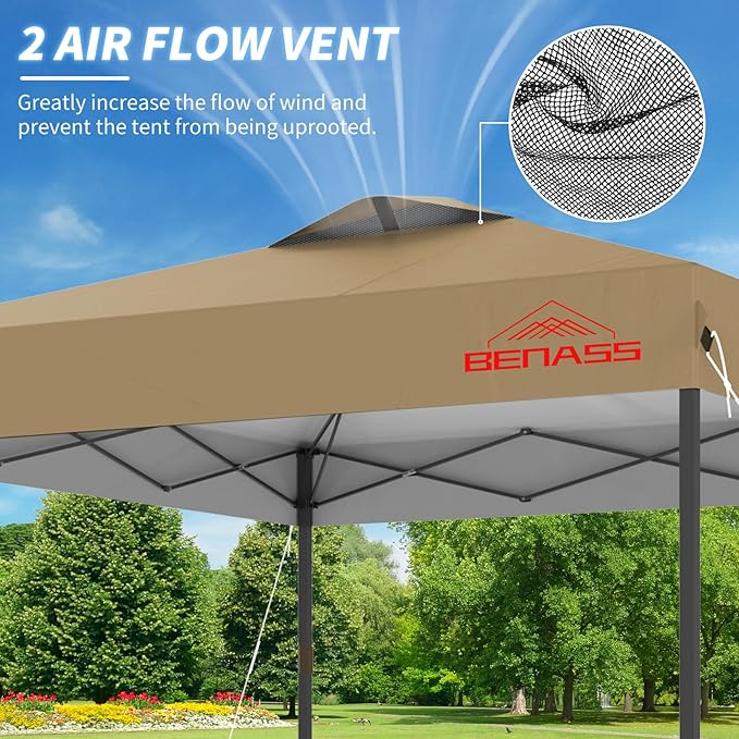 12x12 Pop Up Canopy, Easy Up Canopy Tent, Heavy Duty Tents for Parties, One Person Set Up Event Tent, Khaki