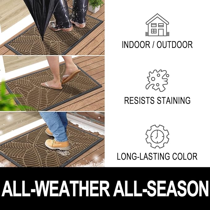 Colorxy Waterproof Doormat, Sturdy Natural Rubber Front Indoor Mat, Non Slip Low Profile Outdoor Door Mat, Stain and Fade Resistant Floor Mats, Easy Clean Patio Entry Mat, 71''x47'', Light Brown