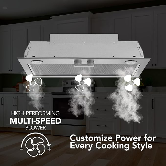 Broan- NuTone PM400SS Custom Cabinet Built-in 3-Speed Power Pack Insert with LED Lighting and 450 Max Blower CFM, 21-Inch, Stainless Steel