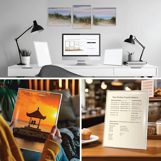 MANTELLO ESSENTIALS Front Loading White Picture Frame 8.5x11 - Set of 6 - Table Desk Wall hanging For Artwork - Certificates Diplomas - Family Gallery Multi Photo Frame