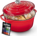 Zulay Kitchen 7.7 Quart Enameled Cast Iron Dutch Oven Pot with Lid – Premium Durability & Oven Safe up to 500°F – Heavy Duty Cookware Perfect for Bread Baking, Stews, Braising & Roasting – Red