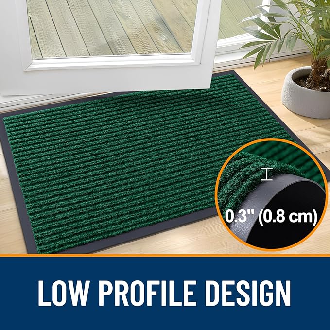OLANLY Front Door Mat Indoor Outdoor Entrance, Waterproof Heavy Duty Doormat, Fade Resistant, Low Profile, Easy Clean Patio Porch Welcome Floor Mats for Entry, 71x47, Green