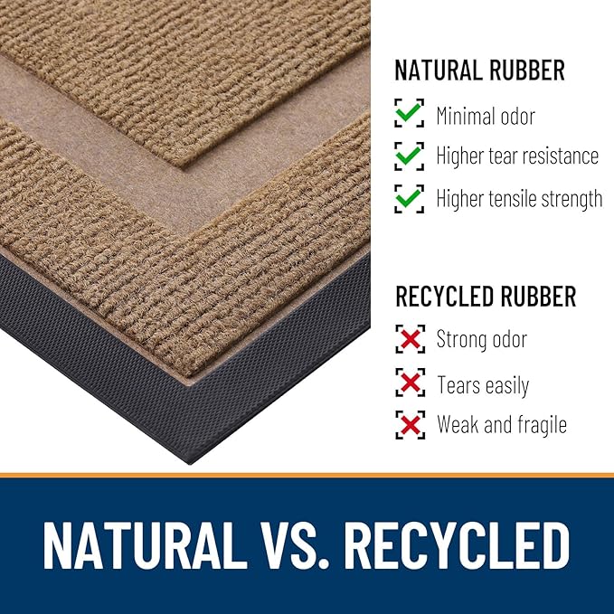 OLANLY Front Door Mat Indoor Outdoor Entrance, Waterproof All-Season, All-Weather Doormat, Sturdy Natural Rubber, Fade Resistant, Low Profile, Easy Clean Patio Porch Entryway Mat, 59x40, Light Borwn