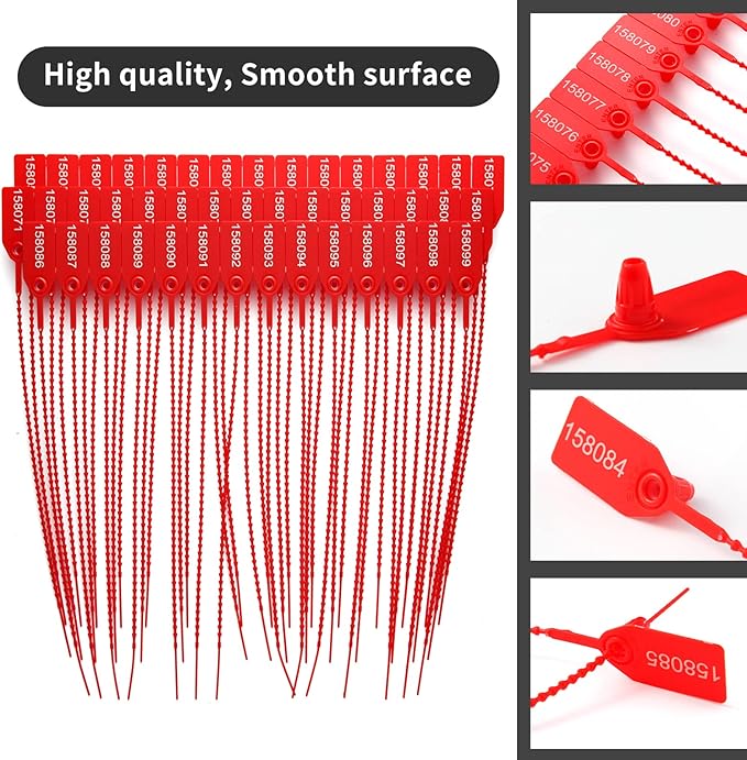 1000 Plastic Tamper Seals Fire Extinguisher Tags Numbered Zip Ties Pull Tite Security Tags Disposable Self-Locking Safety Ties (Red)