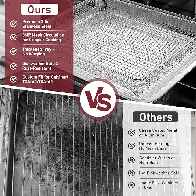 Stainless Steel Air Fryer Basket and Tray for Cuisinart TOA-60/TOA-65/TOA-70 Oven, Air Fryer Tray Replacement for Ninja Combi Cooker SFP701 Air Fryer Basket for Oven Air Fryer Pan Accessories for Oven