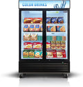 mikibama Glass Door Merchandiser Freezer, 44.7 Cu.ft Swing Door Commercial Reach-In Display Refrigerator with LED Top Panel Upright Freeze Storage, Double Cabinet, Black