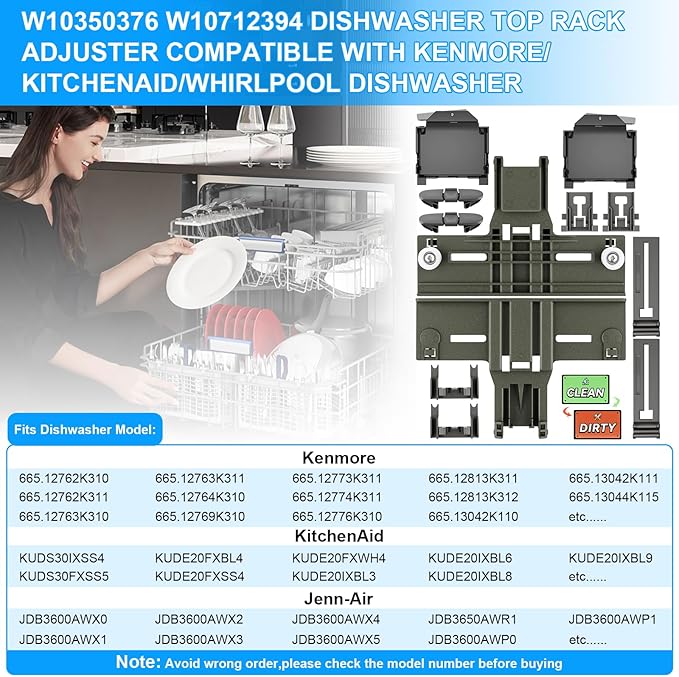 Upgraded W10350376 W10350374 Dishwasher Top Rack Parts and W10320664/5 Housing Compatible With Kenmore Dishwasher Parts,W10712394 W10195840 Kitchenaid Whirlpool Kenmore Elite Dishwasher Parts,13 Pack