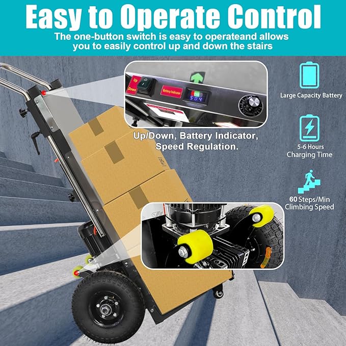 Electric Stair Climbing Hand Trucks Dolly Cart for Moving, 880lb Capacity Heavy Duty, with Folding Handle & Solid Wheel & Brakes
