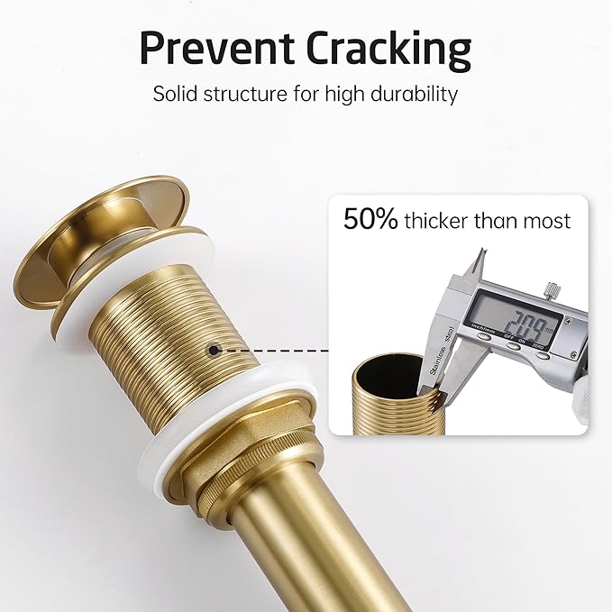 KES Sink Drain Without Overflow Bathroom Pop Up Drain Assembly Stopper Vessel Sink Brushed Gold for 1.6"-1.9" Sink Hole, All Metal Rustproof Brass and 304 Stainless Steel, S2008D-BZ