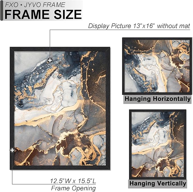 Engineered Wood 13x16 Picture Frame, Black Frame for 13 x 16 Inch Picture Poster Photo, Light Weight 13 by 16 Frame with Wood-grain for Wall - 1 Pack/Black/13 x16