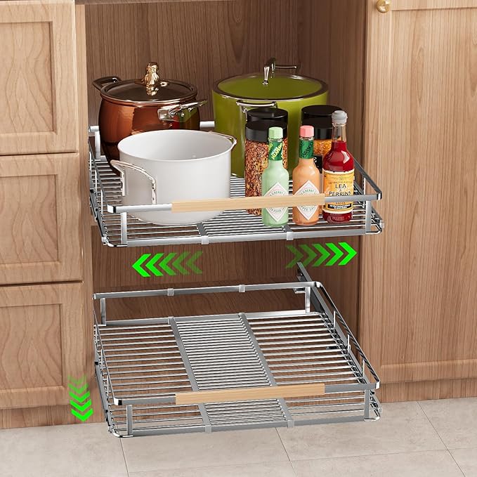 Expandable Pull Out Drawers for Cabinets, Kitchen Cabinet Slide Out Shelves, Adjustable Roll Out Drawers, Stainless Steel, Medium 1 Pack, (14.5"-24") Width x 17.5" Depth