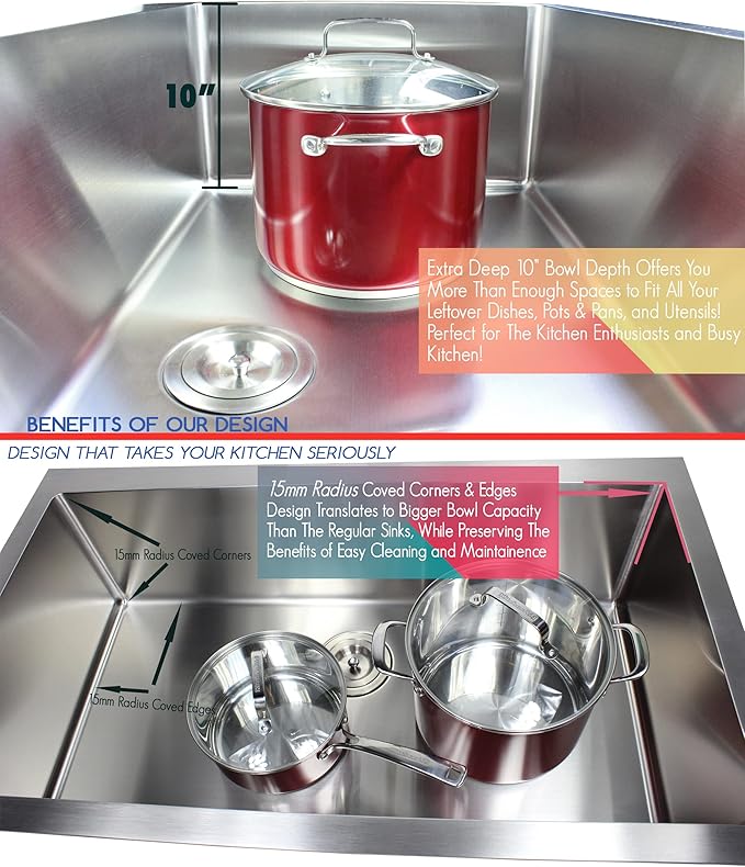 23 in. x 18 in. x 10 in. 16-Gauge Stainless Steel Undermount Single Bowl Kitchen Sink with Silicon Dishrack and Strainer