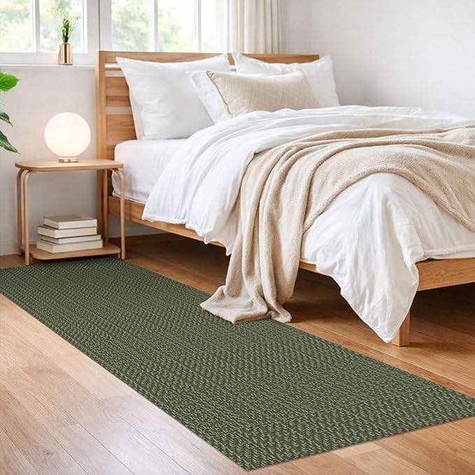 IOHOUZE Washable Runner Rug 2x6 Non Slip Runners for Hallways Entryway Runner Indoor, Kitchen Rugs Woven Cotton Floor Carpet for Kitchen Hall Entrance Bedroom, Olive Green/Dusty Green