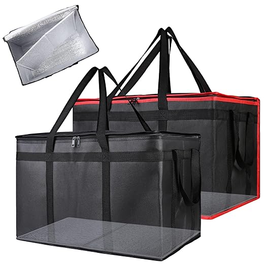 Bodaon Insulated Food Delivery Bag with Removable Hard Bottom, XXX-Large Catering Supplies Bags for Pizza Delivery Drivers, Cooler Bag, Hot Food Warmer Container, Insulated Grocery Bags (2-Pack)