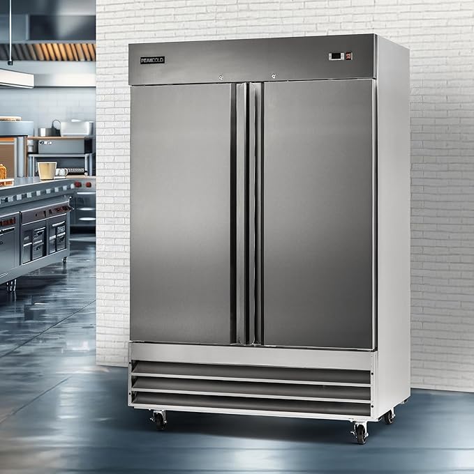 PeakCold 2 Door Commercial Stainless Steel Freezer, White Interior; 47 Cubic Ft, 54" Wide