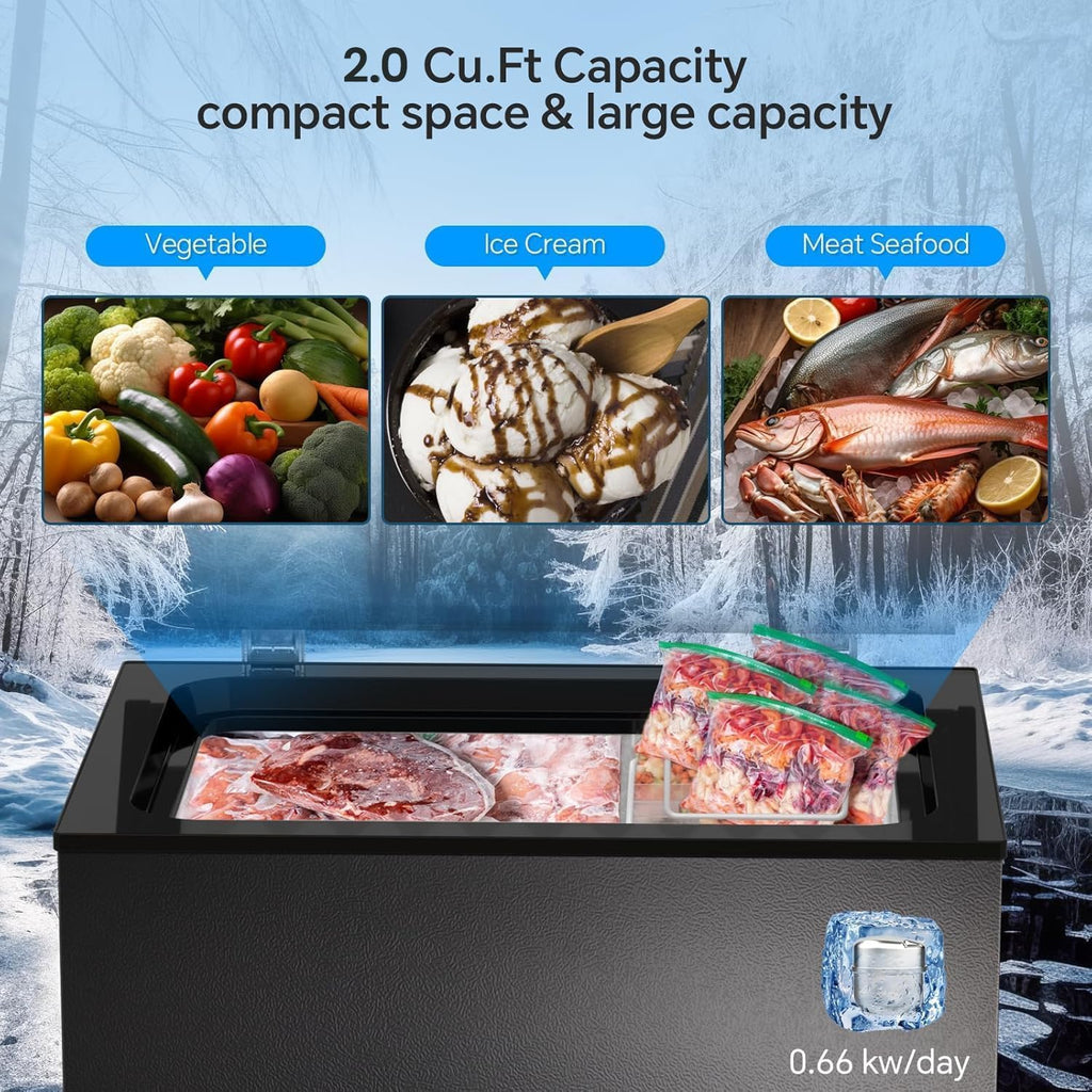 Kismile 2.0 Cubic Feet Chest Freezer, Compact Deep Freezer for Home, Black