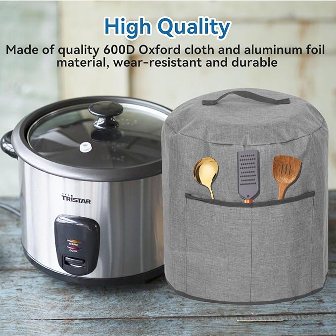 Air Fryer Cover Dust Cover, Round Protective Cover Bag Small Household Appliance Dust Cover with 2 Pocket and Handle for Electric Pressure/Rice Cooker, 38x38.7cm/15x15.2in(Black)