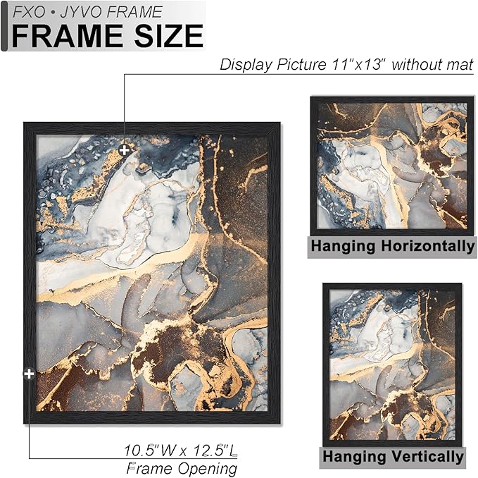 Engineered Wood 11x13 Picture Frame Set of 6, Black Frame for 11 x 13 Inch Picture Poster Photo, Light Weight 11 by 13 Frame with Wood-grain for Wall - 6 Pack/Black/11 x13