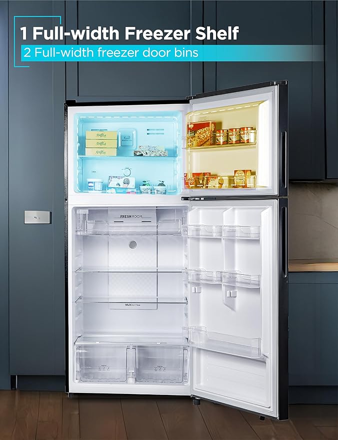 BLACK+DECKER 16.4 Cu. Ft. Top Mount Refrigerator with Freezer, 2 Door Fridge with Separate Temperature Controls, Auto Defrost, Full Size Kitchen Appliance For Homes and Apartments, BR1640KB, Black
