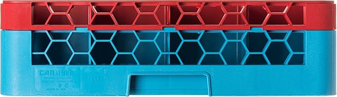 CFS RG16-1C410 OptiClean 16 Compartment Glass Rack with 1 Extender, 5.56", Polypropylene, Red/CFS Blue