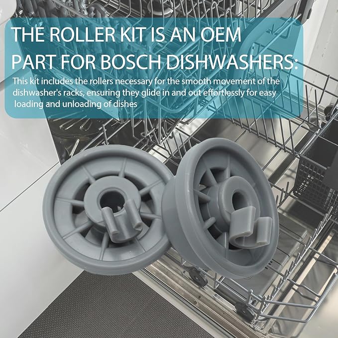 Dishwasher Lower Rack Wheel for Bosch Kenmore Thermador Gaggenau Dishwashers, 12004485 Dishwasher Roller Kit, 12029919 10004343 00617087 AP4512761 1998570 617087 AH3478333 EA3478333, Pack of 4