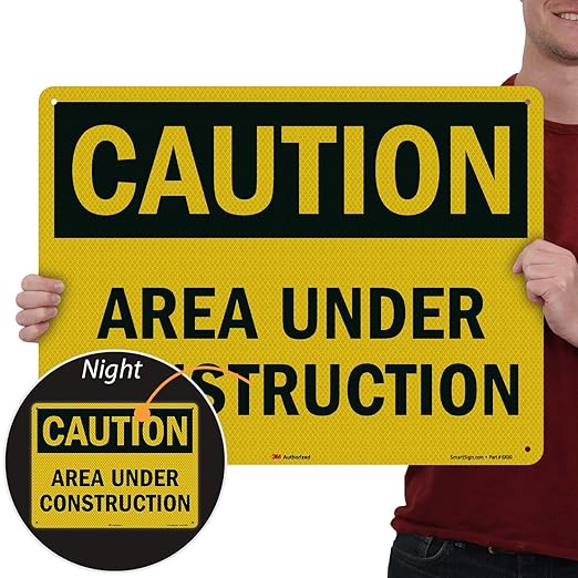 SmartSign "Caution - Area Under Construction" Sign | 18" x 24" 3M High Intensity Grade Reflective Aluminum