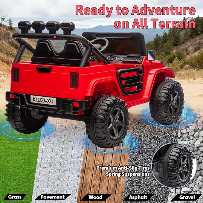 Kids 24V 2-Seater Electric Ride On Car, 4x4 Ride On Truck w/Remote Control, 4-Wheeler Suspension, 3 Speeds, Led Lights, Bluetooth, Ride on Car Toy for Kids Ages 3-8, Red