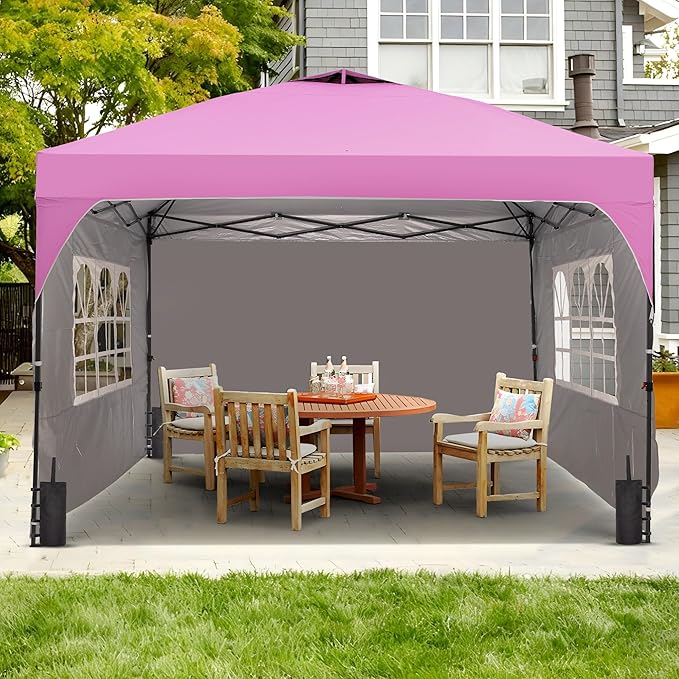 Saemoza 12x12 Pop Up Canopy Tent with One Push Setup, Outdoor Sun Shade Canopy with Vent Top for Backyard Party, Easy Up Instant Shelter with 4-Sandbags & Wheel Bag, Pink.