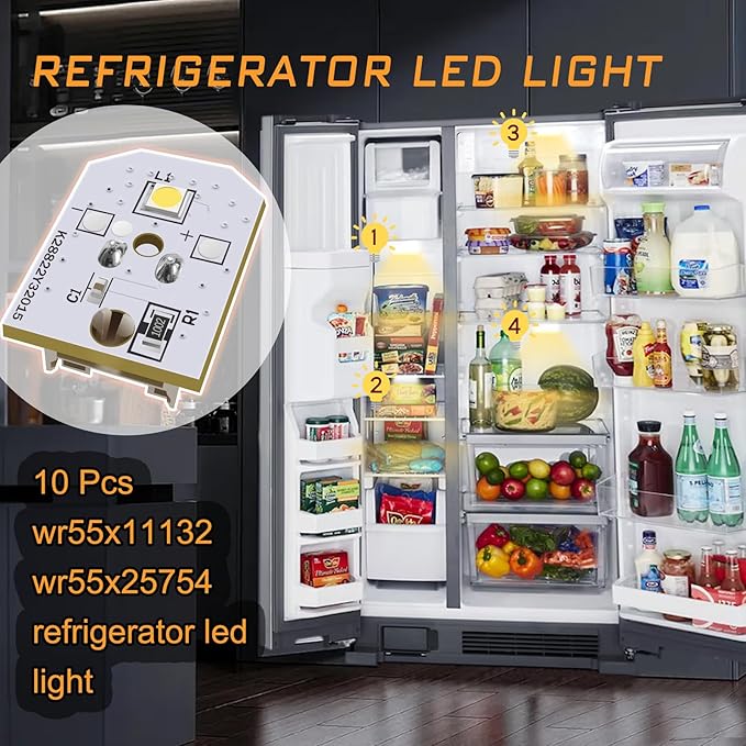New Upgraded WR55X11132 WR55X25754 Refrigerator Light，Refrigerator led Light Assembly Replacement wr55x30602 wr55x26486 eap12172918 4590213 ap6261806 Without Cover 10 PCS