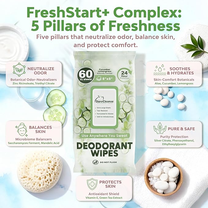 Deodorant Wipes for Women - Freshening Body Towelettes for Post-Workout, Travel, and Daily Deodorizing - On-the-Go Fresh Scent Cleansing Wipes, 240 Count (4 Pack)