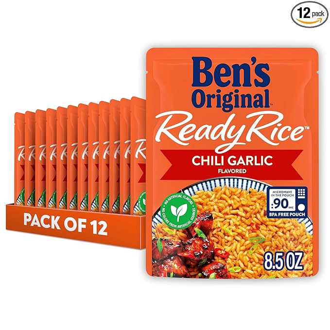 Ben’s Original Ready Rice Chili Garlic Flavored Rice, Easy Dinner Side, 8.5 oz Pouch (Pack of 12)