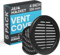 Repa Market 4 Inch (Opening) Black Round Air Vent Cover - Pack of 5 Plastic Fresh Air Intake Vent - AC Cover with Nylon Mesh Screen - Wall, Ceiling HVAC Return Air Register - Modern Soffit Vents