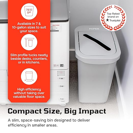 City Box 7 Gallon Paper Recycling Bin with Lid for Residential, Business, and Commercial Recycling - NYC Compliant - Grey