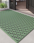 DEXI Front Door Mat Outside Entrance Rubber 32x48, Welcome Floor Doormat Heavy Duty Non Slip, Dirt Trapper Waterproof Exterior Entry Mats All Weather for Patio Entryway Drainage, Green