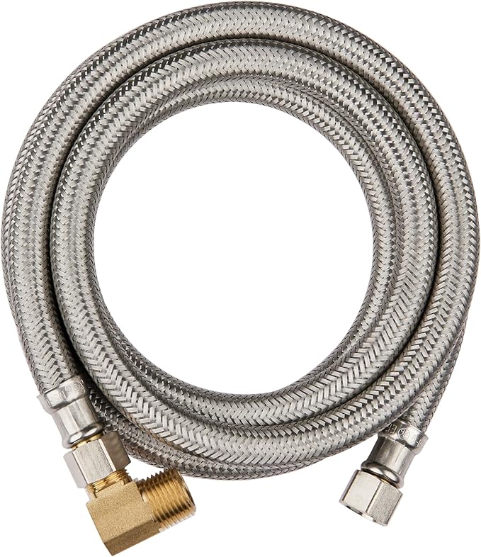 EFIELD Premium Stainless Steel Dishwasher Hose - 10 FT Burst Proof Supply Hose 3/8" x 3/8" with 90 Degree 3/8" MIP Elbow,(HOSE060)