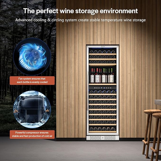 Empava 24 Inch Wine Fridge, 160 Bottle Large Capacity Wine Cooler Refrigerator, Wine Refrigerator Dual Zone with Professional Compressor - Quiet Operation, Built-in or Freestanding