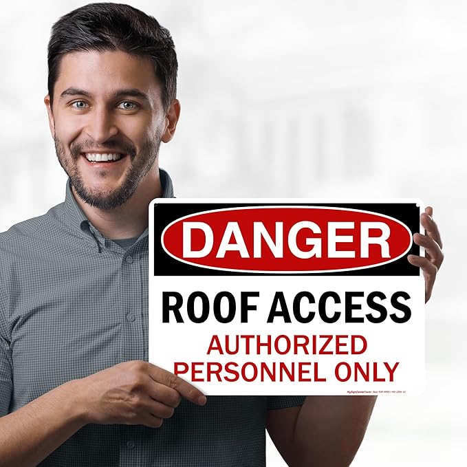 Danger Roof Access Authorized Personnel Only Sign, 10x14 Inches, 55 mil thick HDPE (high density polyethylene), Made in USA by My Sign Center