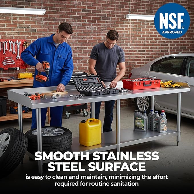 NSF Certified 18 Gauge Heavy Duty Stainless Steel Equipment Grill Stand with Undershelf for Kitchens, Utility Rooms, Caterers & Auto (72" x 24")