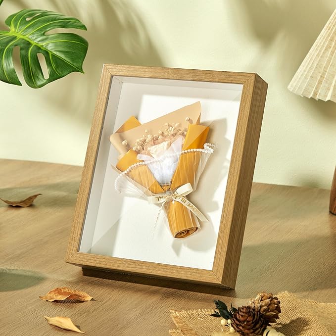 8x10 Shadow Box Display Case Picture Frame with Soft Linen Back,Large Wood Color Shadow Box 8x10 for Flowers Medal Display Case Jersey pet Graduation Memorabilia Baby Ltems Crafts Photos